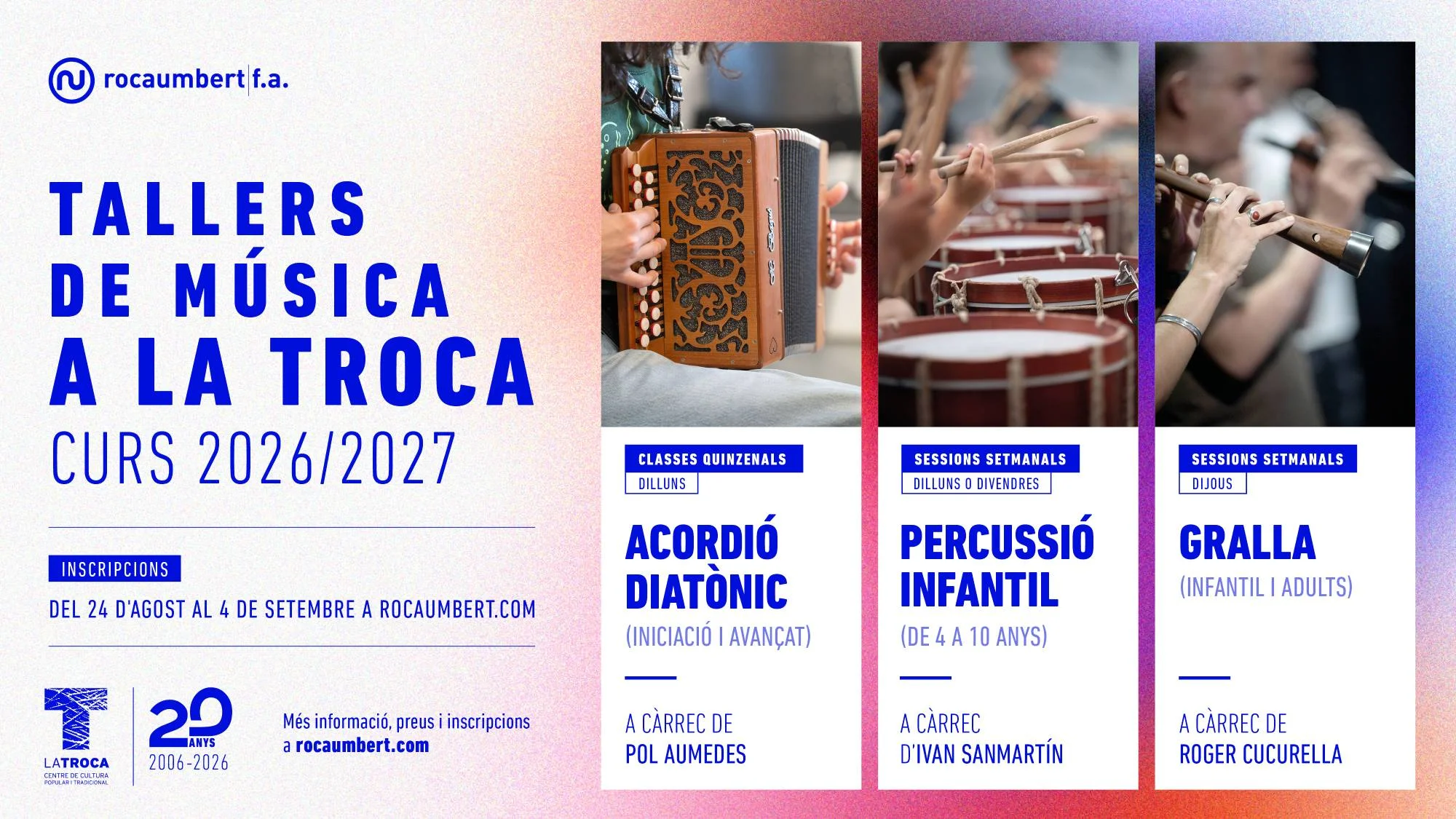 La Troca dona continuïtat als tallers de música tradicional el curs 2026/2027 | © Roca Umbert Fàbrica de les Arts