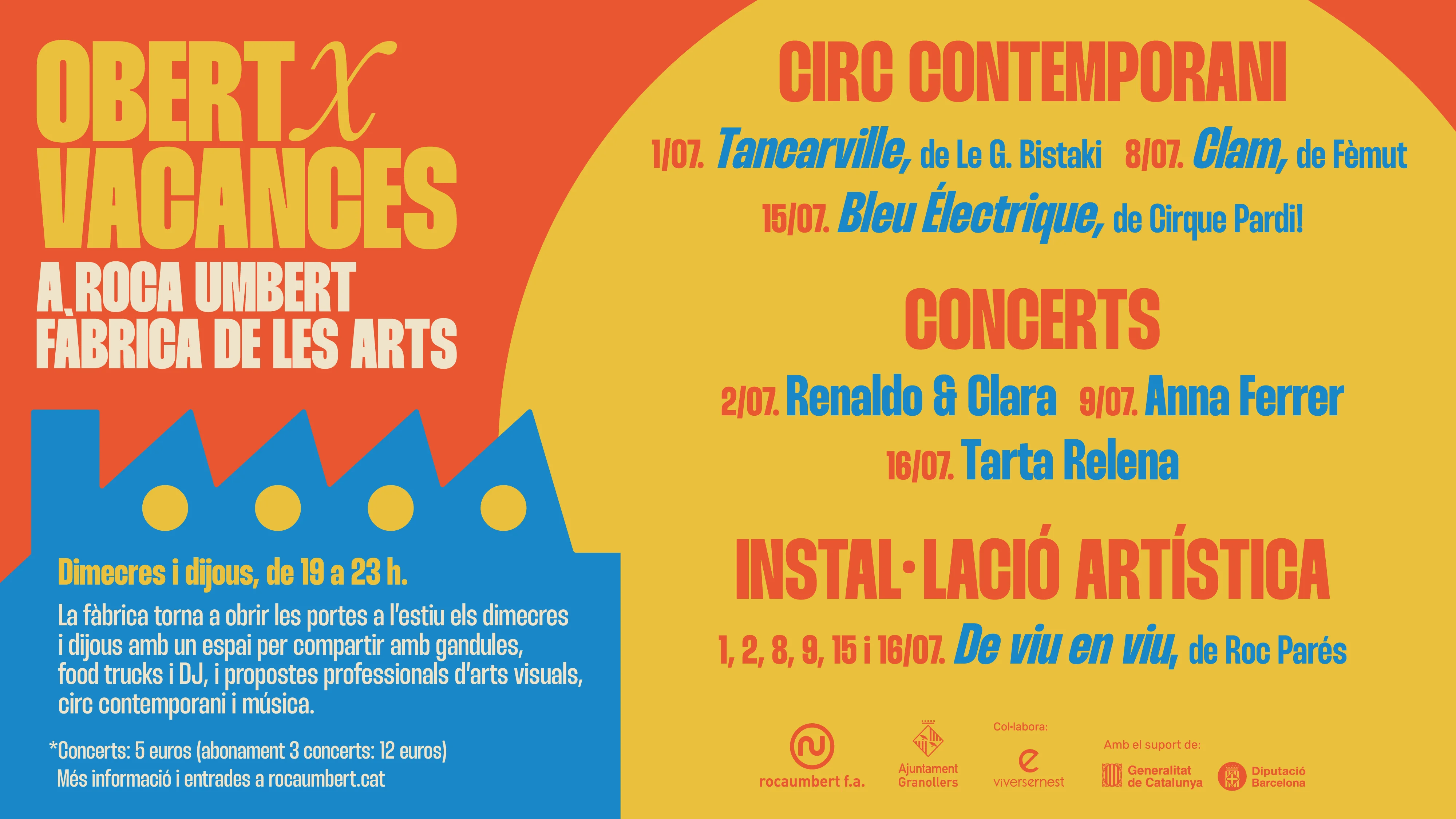 Torna l’Obert x vacances de Roca Umbert amb propostes de circ contemporani, concerts, una instal·lació artística, DJs i food trucks  | © Biombo Studio